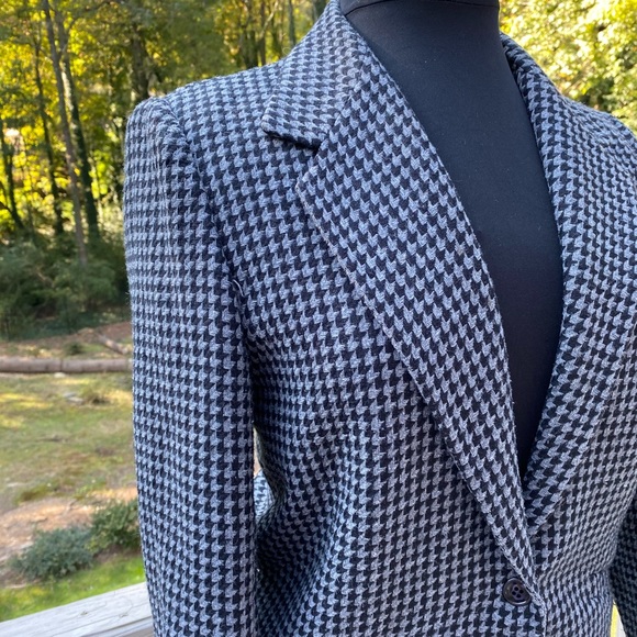 Vintage 90s Herringbone Wool Navy Gray Blazer - Picture 7 of 13
